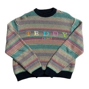 Teddy Fresh Striped Rainbow Pullover Knit Cotton Sweater Crew Neck Size S